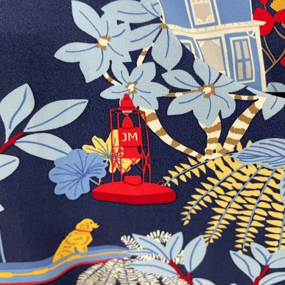 J. McLaughlin Sophia Catalina Cloth Dress XS Blue Coastal Lighthouse Floral 18 - Picture 5 of 8